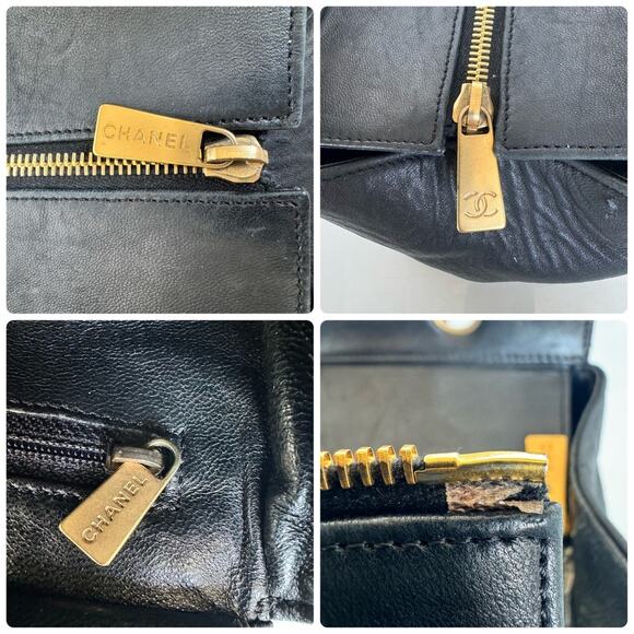 Authentic Chanel Lambskin Shopping Tote Quilted Shoulder Bag Gold Black Chain - Picture 10 of 10